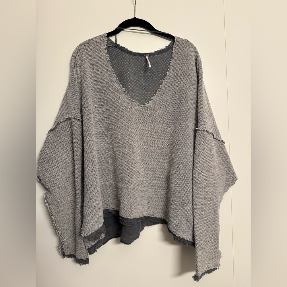 Grey free people deconstructed 2 color sweater
